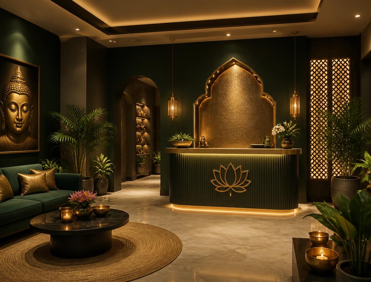 Spa reception lounge at AIR LUXURY SPA Karmanghat, Saroornagar